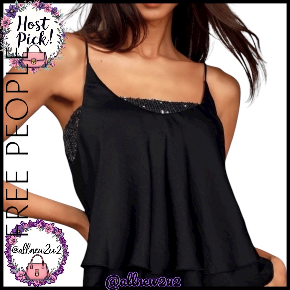 Free People Turn It On Cami Top Black Sequin Medium